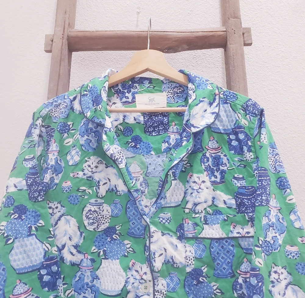 Printfresh Organic Cotton Fancy Cat Print Pajama Top Size Small - Picture 4 of 10